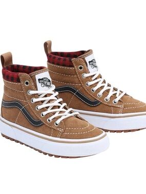 NIB Vans Sk8-Hi MTE-1 Brown Suede/Red Plaid High Tops Youth Size 1